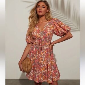 Vici Floral Mini Dress - Orange and Pink